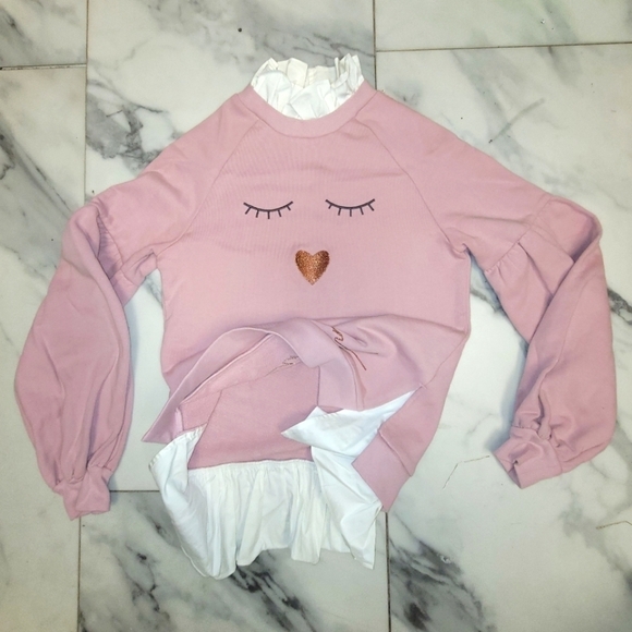 TED BAKER Dusty Pink Evliin Logo Frill Sweatshirt "Wink In Pink" Size 2 US - Picture 4 of 16